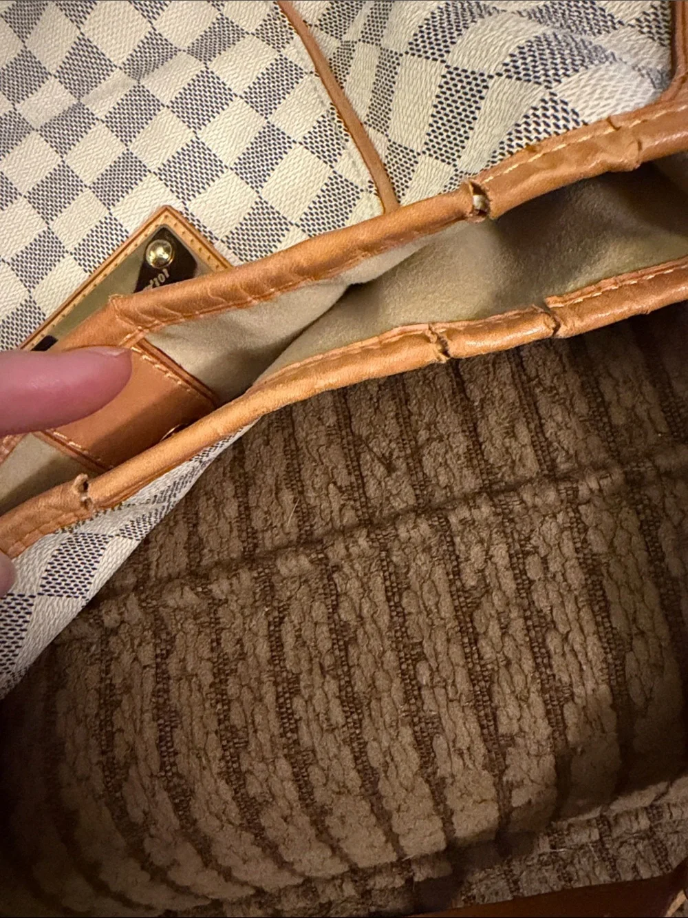 Louis Vuitton Damier Azur Galaria Canvas Shoulder Bag in White and Tan Leather